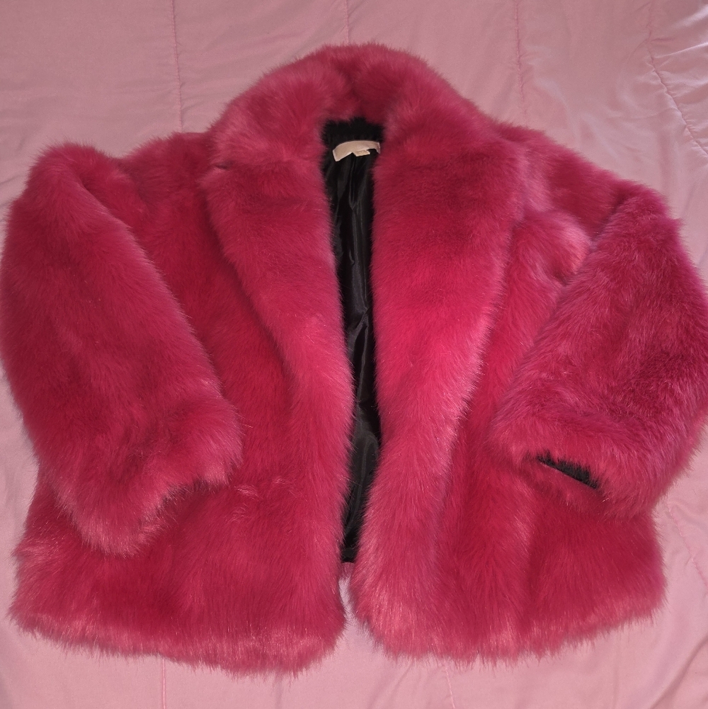 MICHAEL KORS HOT PINK FAUX FUR JACKET XS
